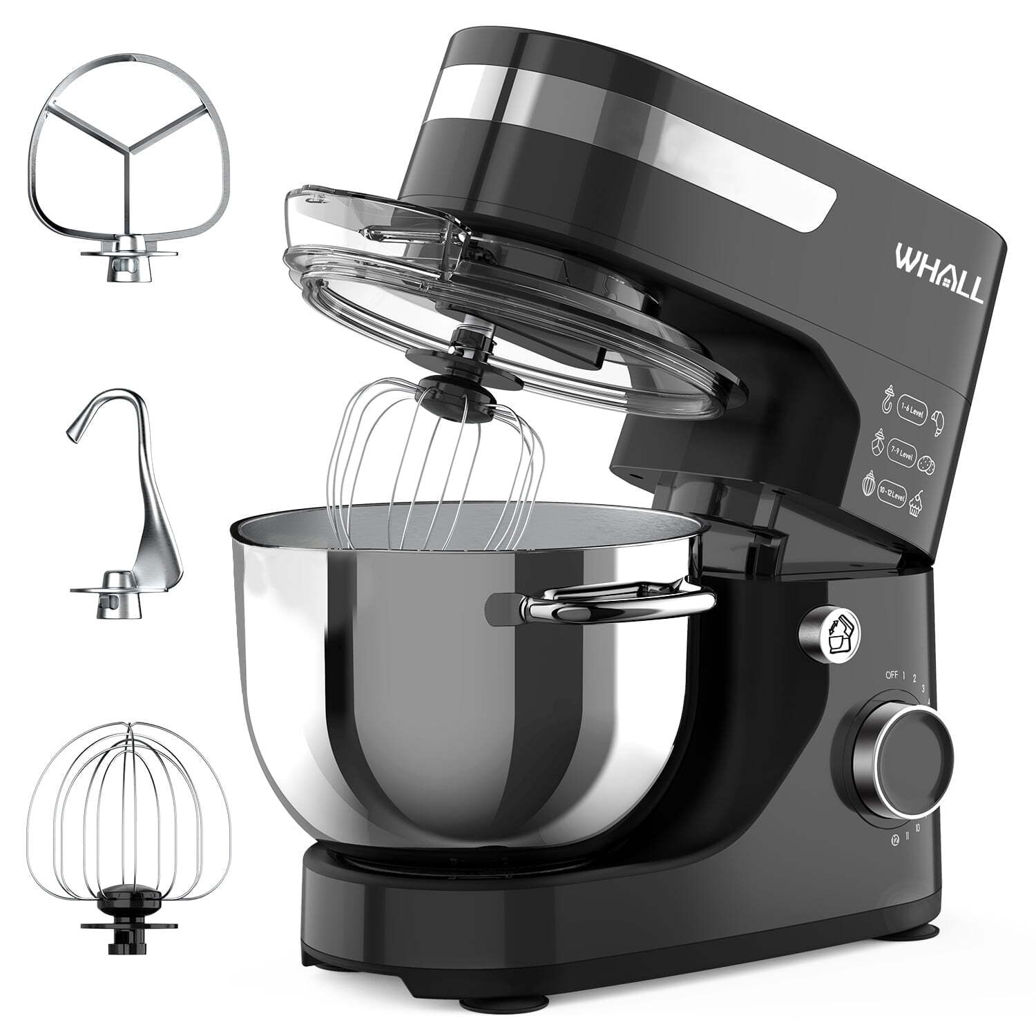 5.5Qt 12-Speed Tilt-Head Stand Mixer with Dough Hook & Wire Whip
