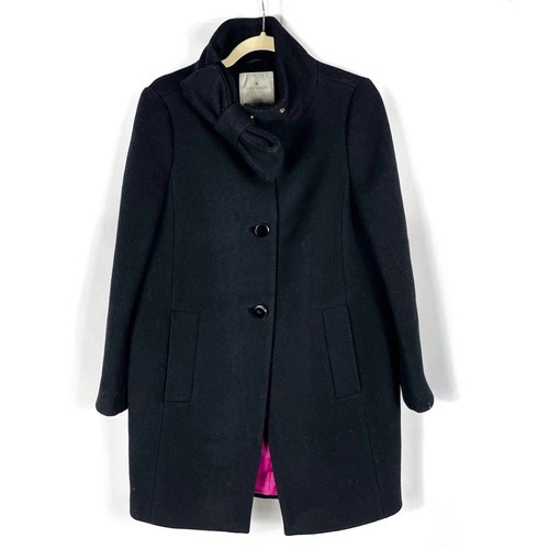 Kate Spade Dorothy Bow Neck Coat Black Wool Button Front Sz 6 Women's - Picture 2 of 9