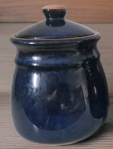 Vintage Cobalt Blue Speckled Airtight Ceramic Storage Canister - Picture 4 of 4
