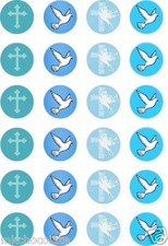 24x PRECUT CONFIRMATION/HOLY COMMUNION/BOYS/BLUE RICE PAPER CUP CAKE TOPPERS