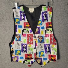 Vintage 1994 Looney Tunes Vest 90s Small Black Bugs Bunny Daffy Duck Road Runner