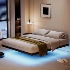14 Inch Floating Full Bed Frame with Smart LED Lights and Charging Station, Mode