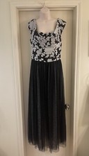 Vera Wang Black & White Sleeveless Sweetheart-Neck Net Over Maxi Dress Sz 6 