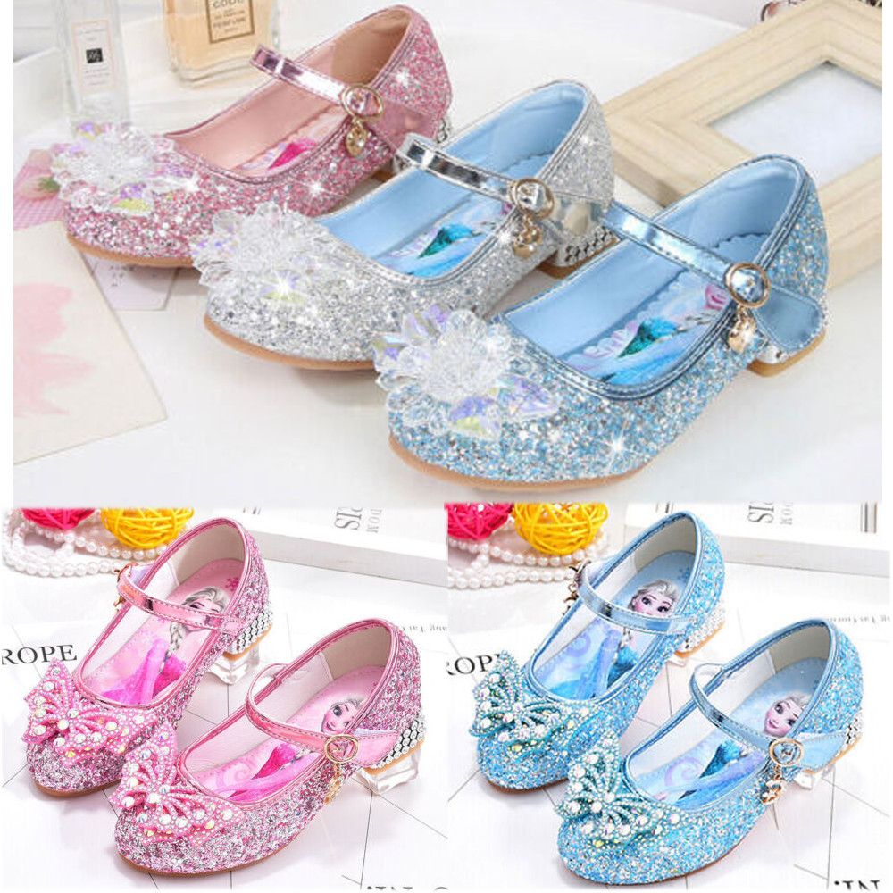 Niños Elsa Princesa Zapatos Niñas Fiesta Lentejuelas Lazo Brillo Vestido Elegante Sandalias Reino Unido