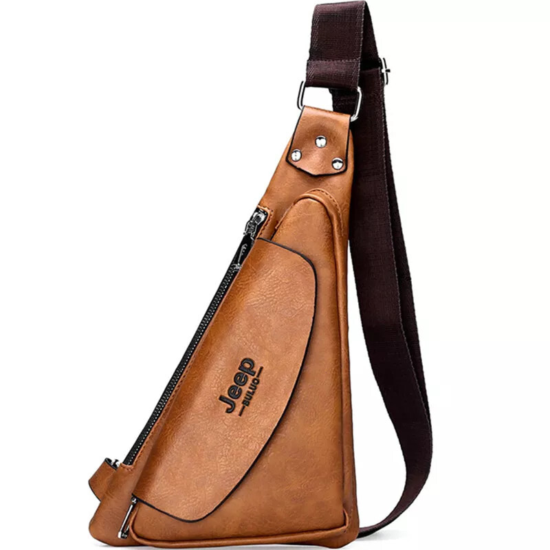 Men's Crossbody Shoulder Bag Small Split Leather Casual Chest Bag  -image