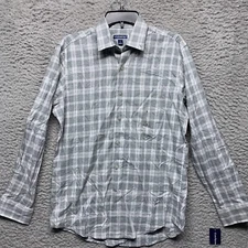Club Room Mens Shirt Small S Gray  Plaid  Button Up Long Sleeve Lightweight