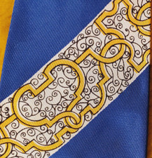 1940s 1950s VINTAGE BOLD  MENS TIE  BLUE w/ GOLD BLACK FILIGREE  STRIPE  52"
