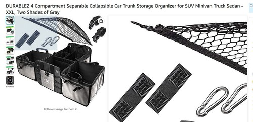 DURABLEZ 4 Compartment Separable Collapsible Car Trunk Storage Organizer, GREY - Picture 11 of 11
