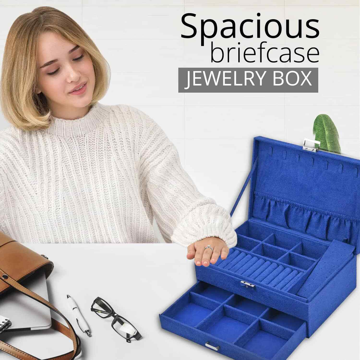 Blue Velvet 2 Tier Anti Tarnish Scratch Resistant Jewelry Box with Lock