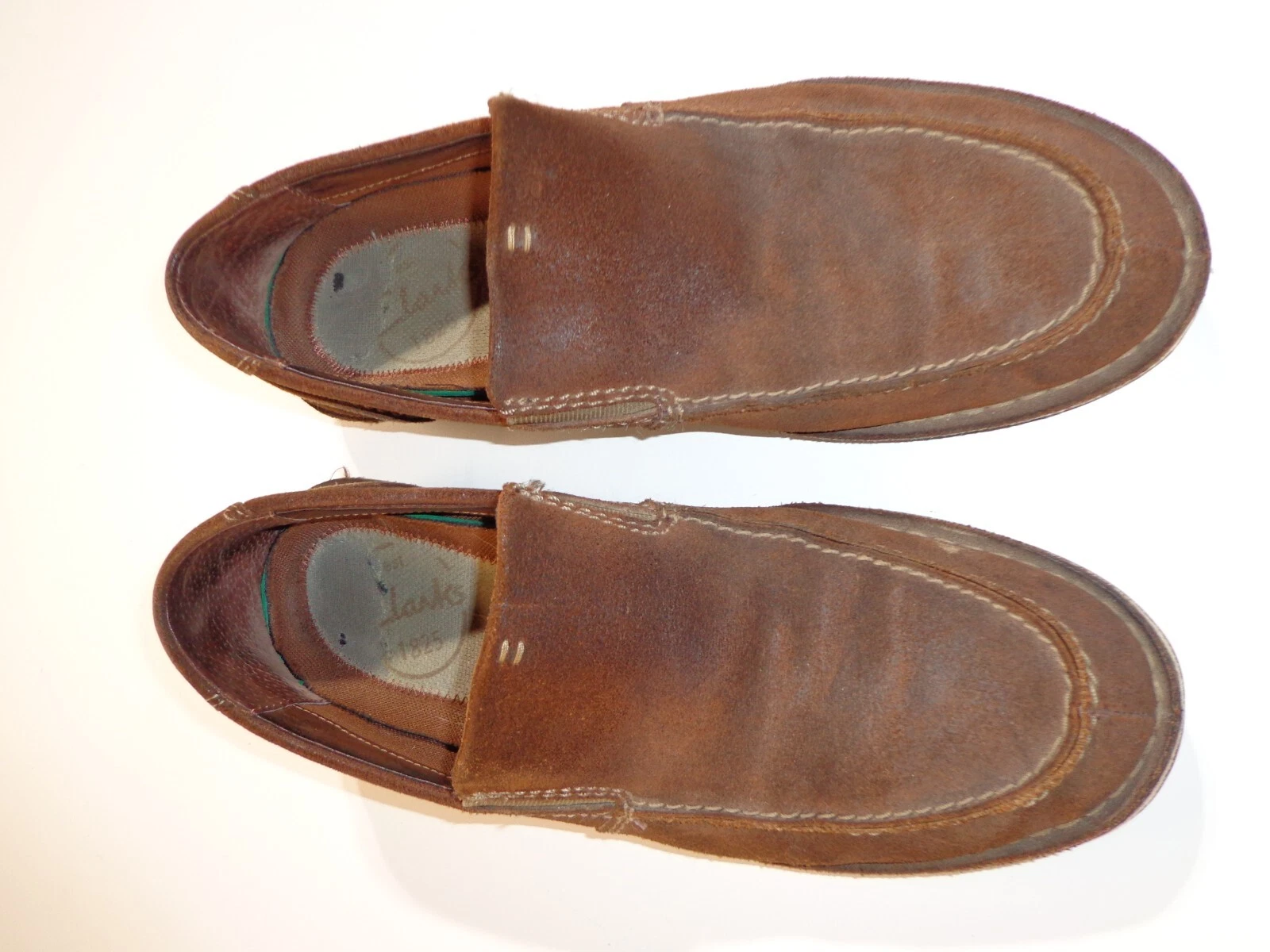 Scarpe mocassini uomo Clarks taglia 10 5 M pelle marrone casual slip on