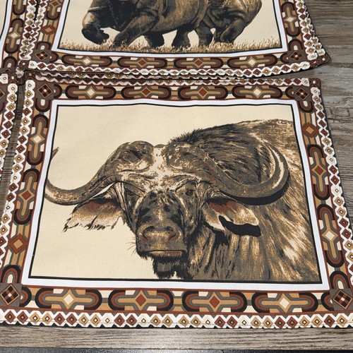 African Safari Cloth Place mats Set Of 6 Elephant Rhino Zebra Lion Buffalo NEW - Picture 3 of 10