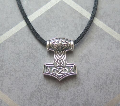 Mens Sterling Silver Thor's Hammer Norse Viking Mythology Pendant Necklace - Picture 2 of 2