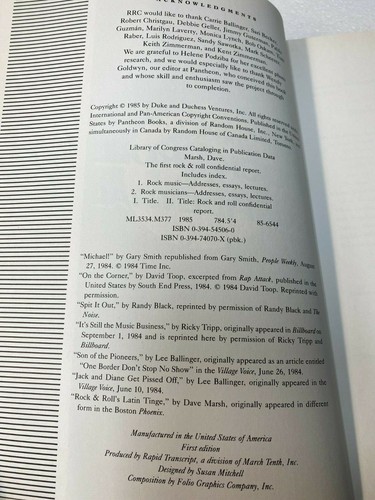 The First Rock & Roll Confidential Report by Dave Marsh 19856 SC 1st Edition - Picture 4 of 4