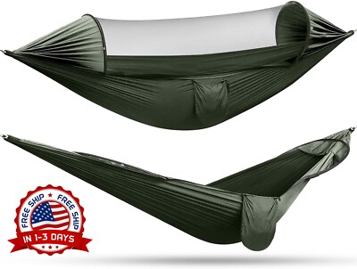 Hamaca Colgante Con Mosquitera Para Viajes De Campamento Al Aire Libre Verde NEW