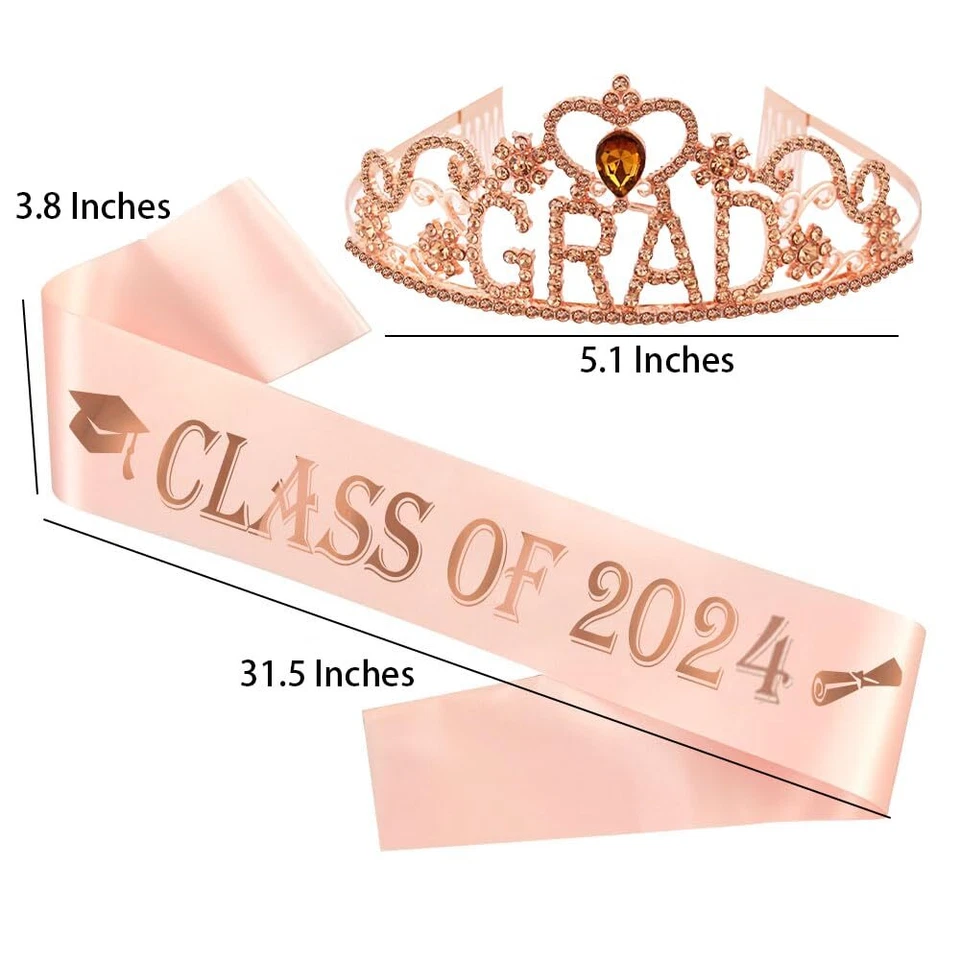 Suprimentos para festa de formatura 2024 ouro rosa formatura princesa grau coroa tiara... - Imagem 2 de 4