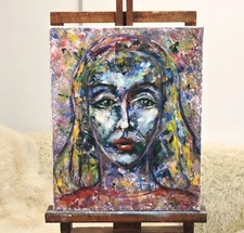 Original abstract oil painting Girl Portrait wall art direct from artist studio