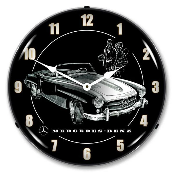 Retro Nostalgic Mercedes Benz Car Art LED Lighted Game Room Man Cave Wall Clock