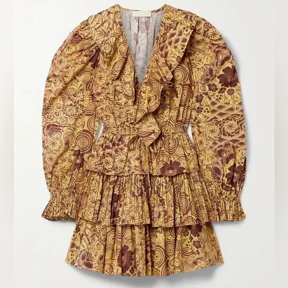 NEW, Ulla Johnson Lola Tiered Ruffled Printed Cotton-poplin Mini Dress 4 #D6428
