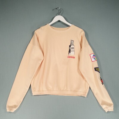 Fiorucci Pullover Pulli Damen Medium Pfirsich Orange Patchwork Italienisch Rundhals
