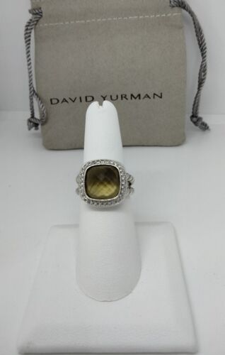 David Yurman Sterling Silver Albion 11mm W Smoky Quartz & Diamonds Ring Size 7. - Bild 1 von 5