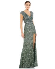 MAC DUGGAL SEQUIN EMBELLISHED TRUMPET FOREST GREEN GOWN  sz 8 New