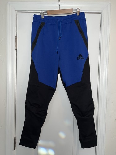 Men’s Medium Adidas Slim Fit Team Royal Blue Joggers Zip Up Pockets Sweatpants