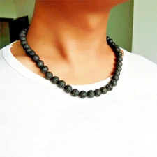 NATURAL VOLCANIC LAVA STONE BEADED CHOKER NECKLACE UNISEX  LENGTH "20" LONG
