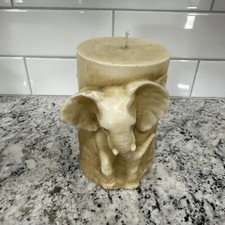 Elephant CandIe Pillar White 8" x 4" New w/out Tags Animal Spirits Carved