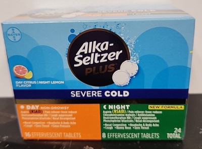 Alka-Seltzer Plus Severe Cold Day & Night Effervescent Tablets 24 Count Exp 7/25