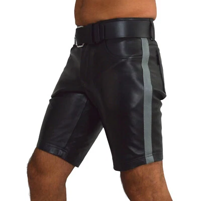 awanstar 552 hochwertige lederhose Herren Leder Shorts Jeansshorts mit streife - Bild 1 von 4