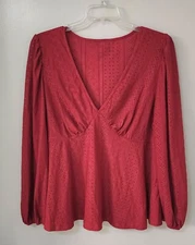 Shein Essence Plus Eyelet Cranberry Plenum Top.  Lantern Sleeve.  Sz 3XL.  New!