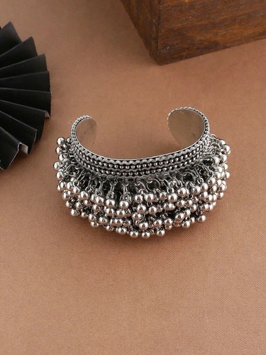 Afghani Design Ethnic Traditional Adjustable Silver Oxidized Indian Bracelet - Picture 2 of 5