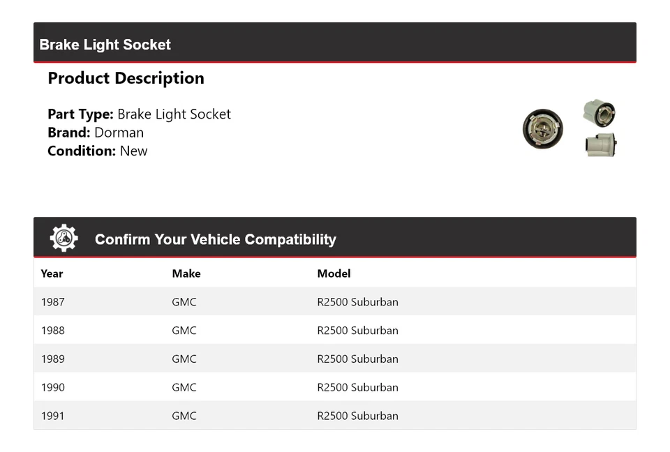 Enchufe de luz de freno para GMC R2500 Suburban Dorman 1987-1991 1988 1989 1990 Foto 2 de 4