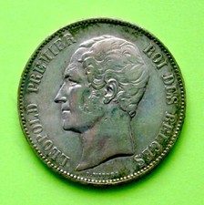 5 FRANCS (1865),ARGENT,LEOPOLD PREMIERE ROI de BELGIQUE,a voir!