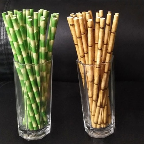 25pcs Bamboo Pattern Biodegradable Paper Drinking Straws Party Wedding Supplies - Picture 8 of 14