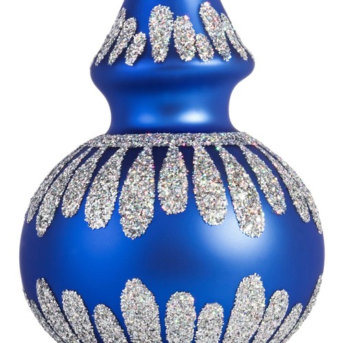 11-inch Blue Glass Christmas Tree Topper Ukrainian Finial Ornament Tree Top - Picture 2 of 7