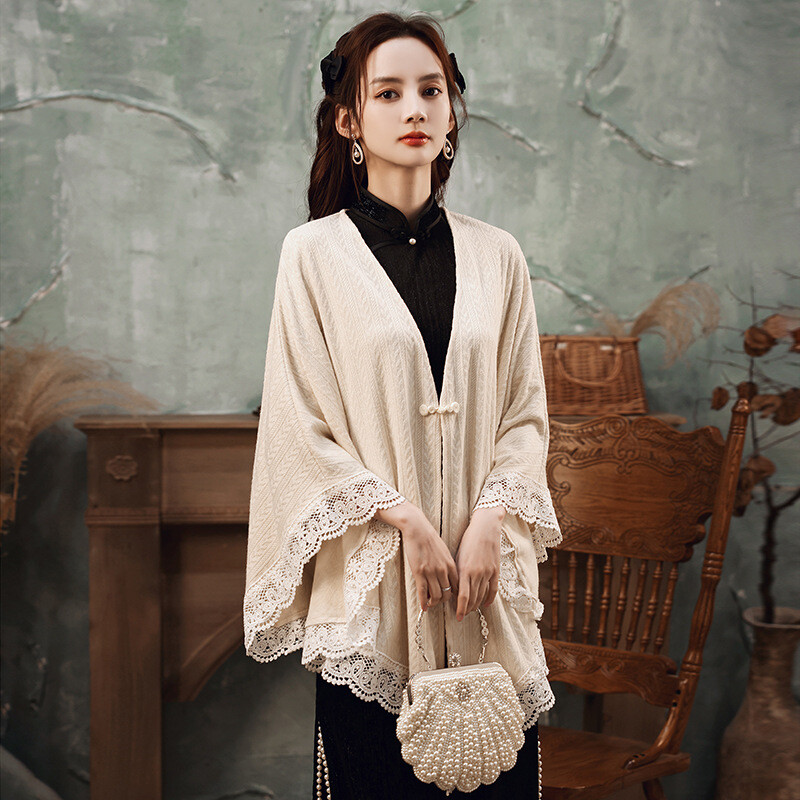 Fashion V Neck Lace Cape Coat Fashion V Neck Lace Cape Coat