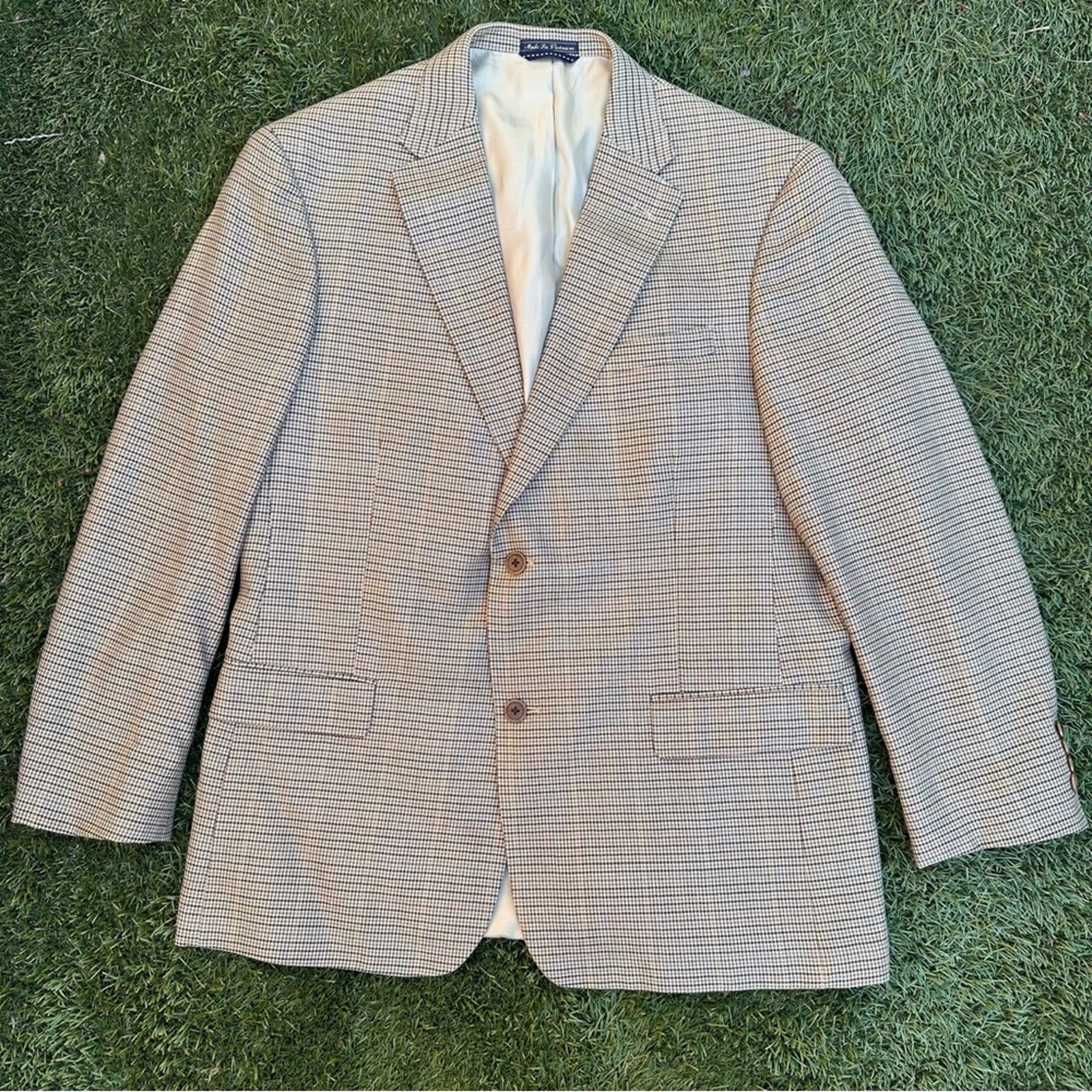 Tommy Hilfiger Mens Silk Wool Sport Coat Houndstooth Preppy Old Money Blazer 42L