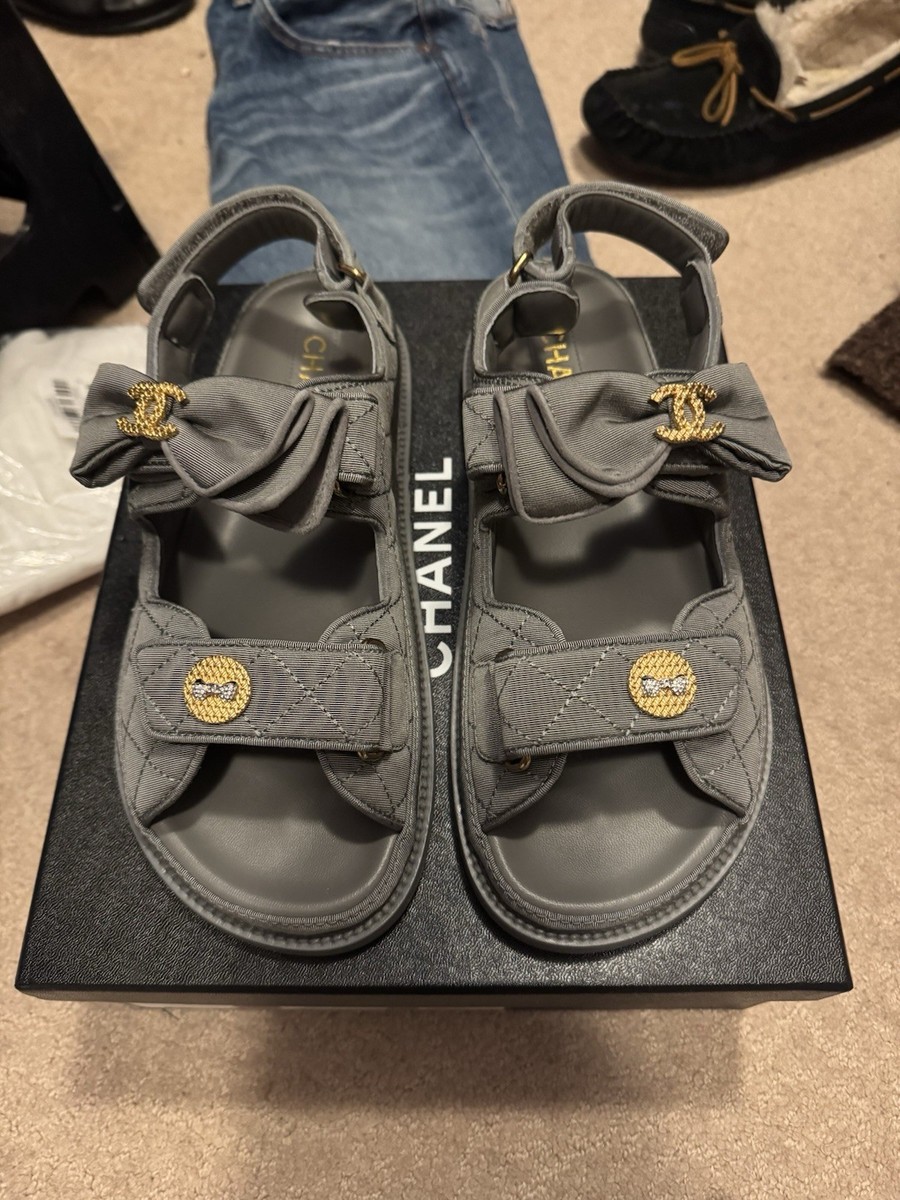 ☆海外限定☆CHANEL CHANEL Women's Sandals Shoes Gray Birkenstock Bow Gold 38 8 | eBay
