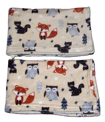 LOT OF 2 Parents Choice Beige Woodland Animals Fox Squirrel Owl Baby Blankets