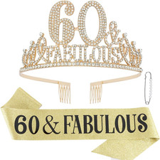 60Th Birthday Decorations - Sash, Crown, Tiara  Gifts for Fabulous Women