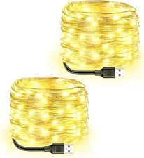 Blingstar USB Powered Fairy Lights, 2 Pack 33Ft 100 LED, Flexible Silver Wire, M