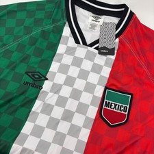 NWT Umbro Men Mexico Soccer Jersey L Green White Red Checkered World Cup FIFA