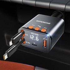 69W Retractable Car Charger, Compact Bluetooth 5.3 FM Transmitter