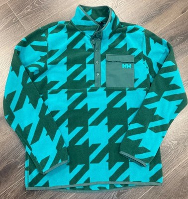 Helly Hansen Maridalen Signal Green Houndstooth Fleece Pullover Sweater - Mens M