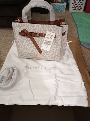 MICHAEL KORS Emilia Small Satchel Shoulder bag Purse Vanilla/Acorn NWT $498