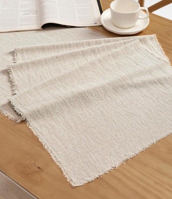 Beige Table Runner 14 x 72 Inches Long Slub Texture Cotton Linen Beige Cream