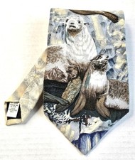 Wembley Endangered Species Sealife Print 100% Silk Mens Tie Made In USA