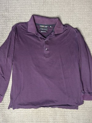 Mens Greg Norman Long Sleeve Golf Polo Shirt Solid Maroon Bergandy Shark