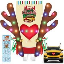 Rudolph Car Decoration with LED Lights, Car Antlers for Christmas with Window